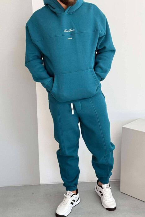 WRITTINGS HOODED MEN FLUFFY SET BLUE STONE/GK - KLAUDIO FASHION