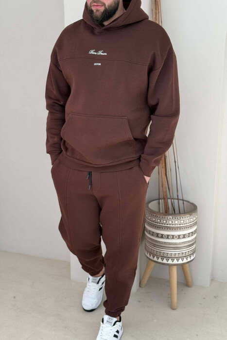 WRITTINGS HOODED MEN FLUFFY SET BROWN/KAFE - KLAUDIO FASHION
