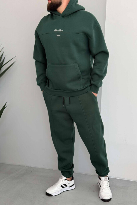 WRITTINGS HOODED MEN FLUFFY SET DARK GREEN/JEE - KLAUDIO FASHION