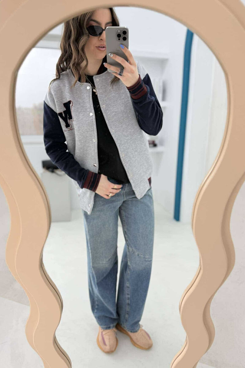 XHAKETË BOMBER E THJESHTË ME PUSH PËR FEMRA NË NGJYRËN GRI ME VISHNJË - 5