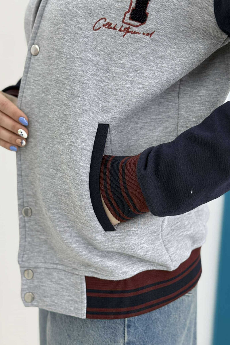 XHAKETË BOMBER E THJESHTË ME PUSH PËR FEMRA NË NGJYRËN GRI ME VISHNJË - 6