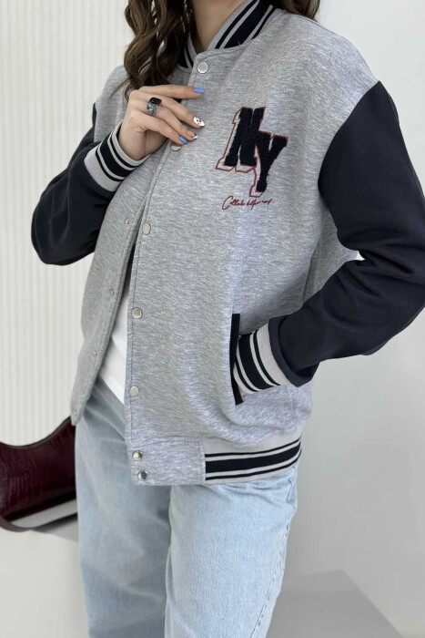 XHAKETË BOMBER E THJESHTË ME PUSH PËR FEMRA NË NGJYRËN GRI - 3