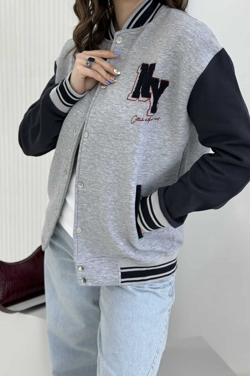 XHAKETË BOMBER E THJESHTË ME PUSH PËR FEMRA NË NGJYRËN GRI - 3