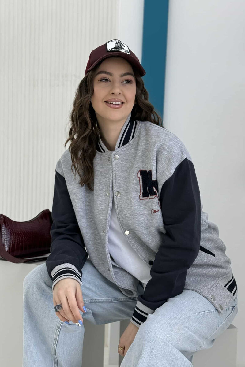 XHAKETË BOMBER E THJESHTË ME PUSH PËR FEMRA NË NGJYRËN GRI - 5