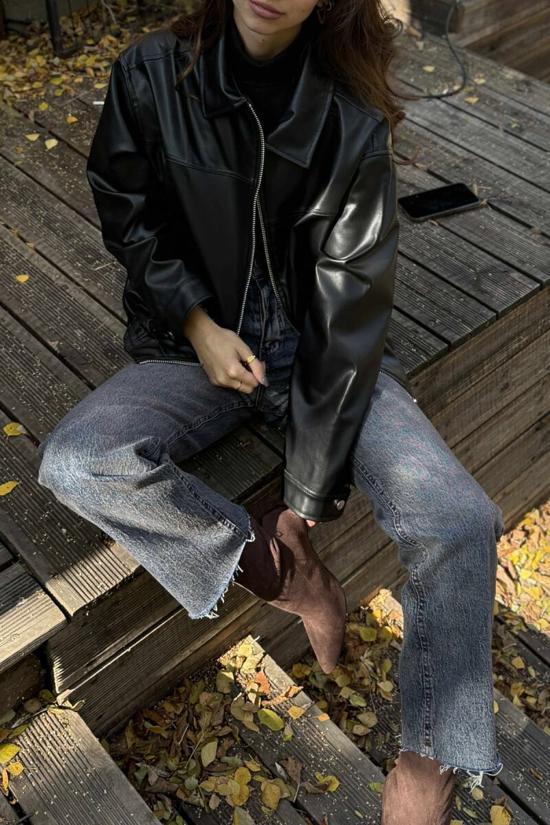 XHAKETË E THJESHTË LEKURE PËR FEMRA NË NGJYRË TË ZEZË - 4