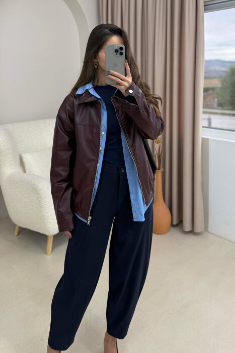 XHAKETË E THJESHTË LEKURE PËR FEMRA NË NGJYRË VISHNJË - 3