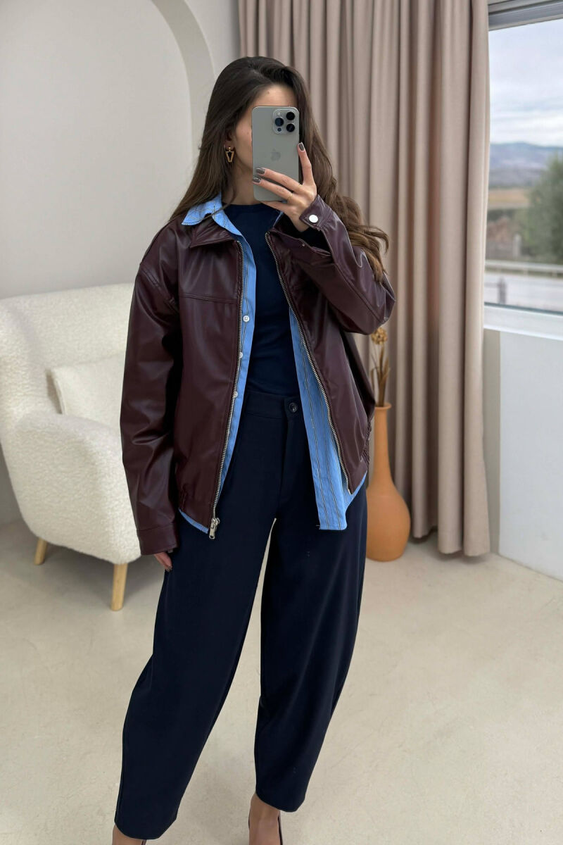 XHAKETË E THJESHTË LEKURE PËR FEMRA NË NGJYRË VISHNJË - 3