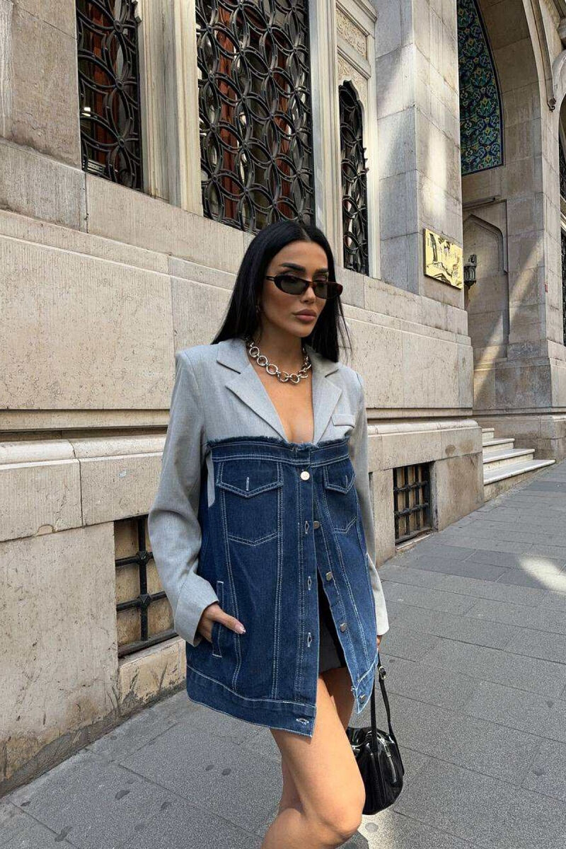 XHAKETË E THJESHTË ME DIZAJN GJYSËM XHINS PËR FEMRA NË NGJYRËN GRI - 4