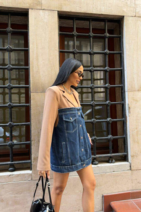 XHAKETË E THJESHTË ME DIZAJN GJYSËM XHINS PËR FEMRA NË NGJYRËN KAFE - 12