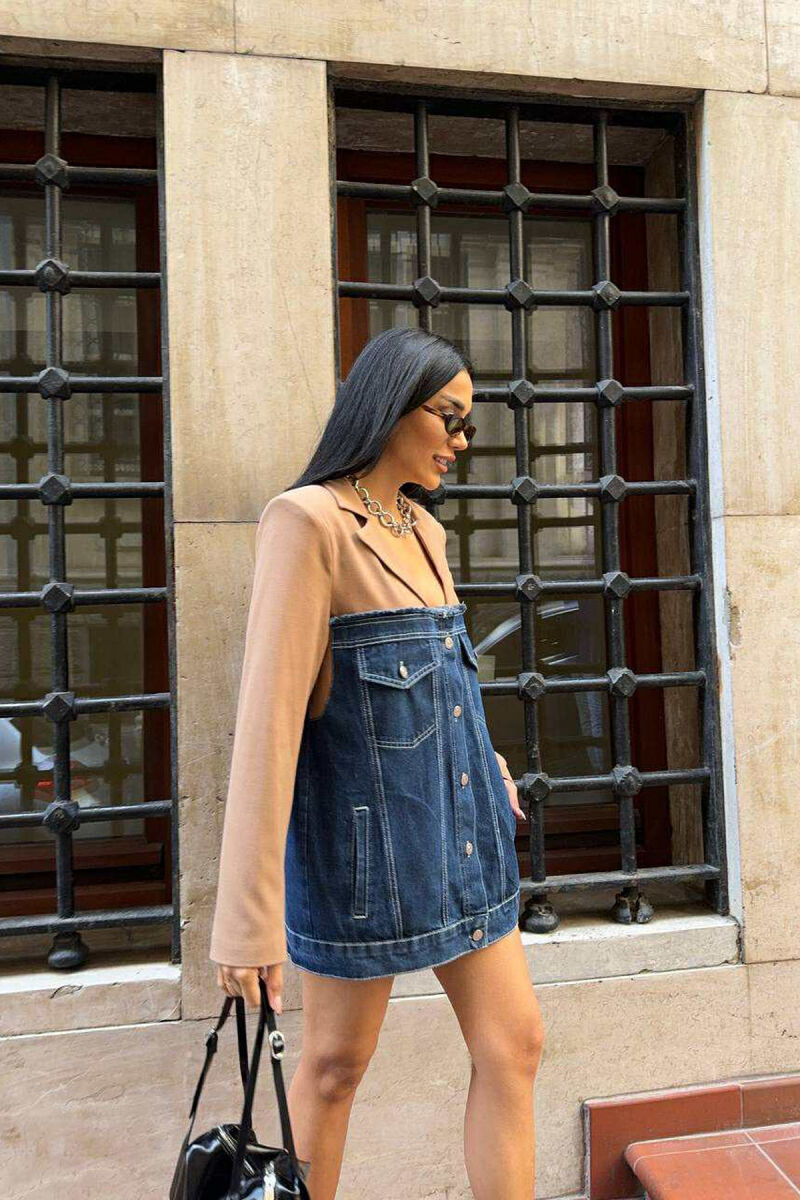 XHAKETË E THJESHTË ME DIZAJN GJYSËM XHINS PËR FEMRA NË NGJYRËN KAFE - 12