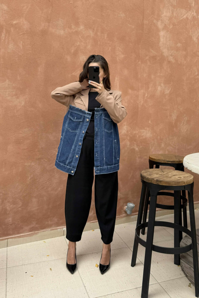 XHAKETË E THJESHTË ME DIZAJN GJYSËM XHINS PËR FEMRA NË NGJYRËN KAFE - 2