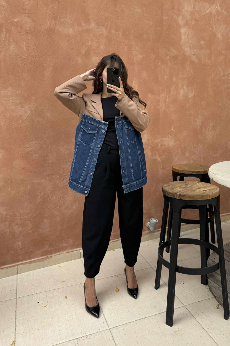 XHAKETË E THJESHTË ME DIZAJN GJYSËM XHINS PËR FEMRA NË NGJYRËN KAFE - 3