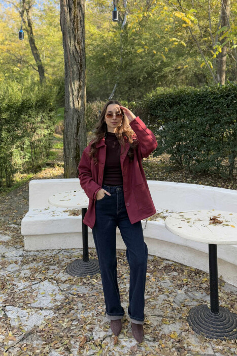 XHAKETË E THJESHTË NJË NGJYRËSHE PËR FEMRA NË NGJYRË VISHNJË - 6