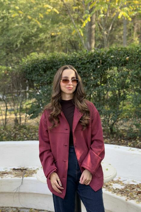 XHAKETË E THJESHTË NJË NGJYRËSHE PËR FEMRA NË NGJYRË VISHNJË - 8