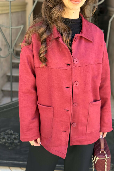 XHAKETË E THJESHTË NJË NGJYRËSHE PËR FEMRA NË NGJYRË VISHNJË - 4