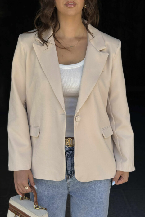 XHAKETË E THJESHTË NJËNGJYRËSHE ME NJË BUTON PËR FEMRA NË NGJYRËN KREM - 5