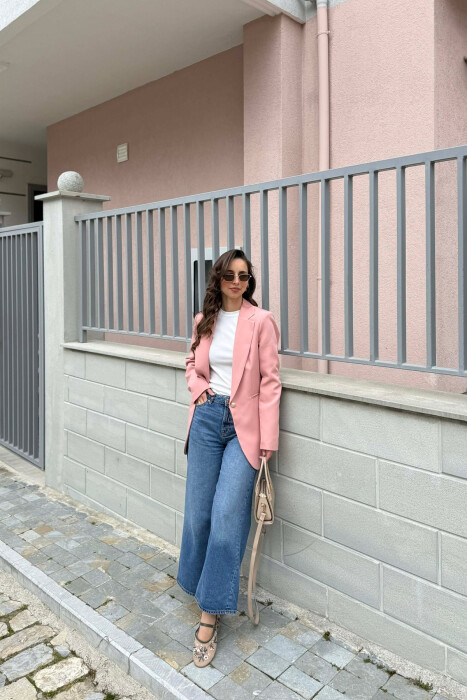 XHAKETE KLASIKE ME NJE BUTON GOLD PER FEMRA NE NGJYRE PUDER - 3