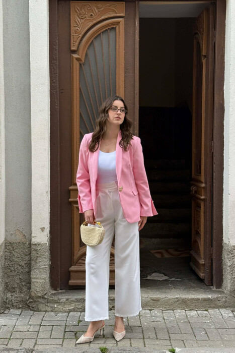 XHAKETE KLASIKE NJE NGJYRESHE ME BUTONA GOLD PER FEMRA NE NGJYRE ROZE - 2