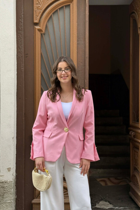 XHAKETE KLASIKE NJE NGJYRESHE ME BUTONA GOLD PER FEMRA NE NGJYRE ROZE - 3