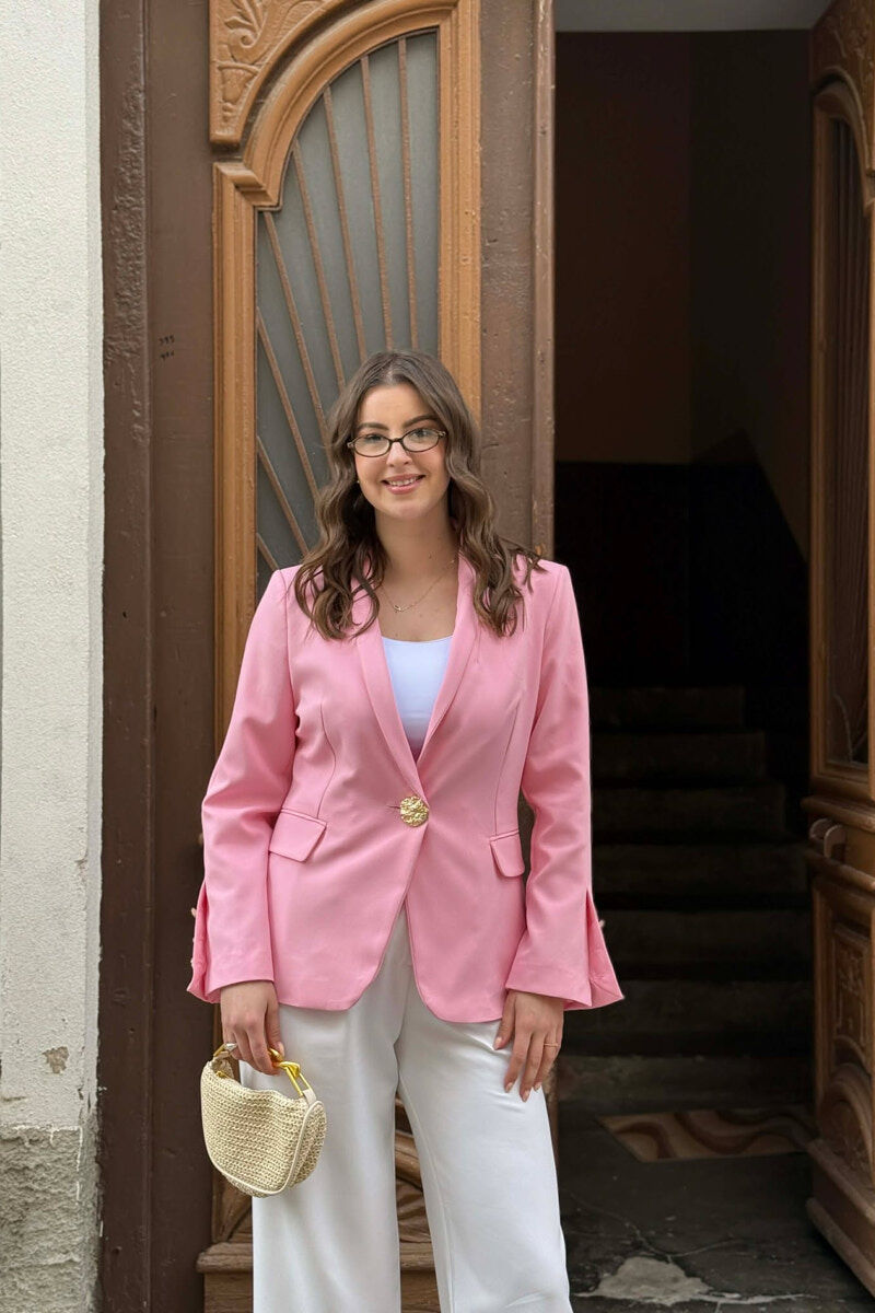 XHAKETE KLASIKE NJE NGJYRESHE ME BUTONA GOLD PER FEMRA NE NGJYRE ROZE - 3