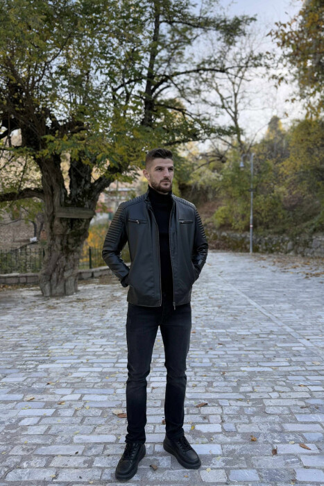 XHAKETË LËKURE ME ZINXHIR PËR MESHKUJ NË NGJYRË TË ZEZË - 2