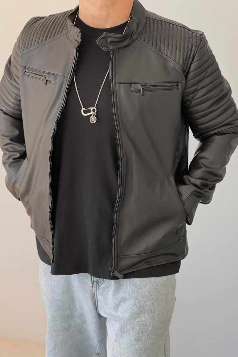 XHAKETË LËKURE NJË NGJYRËSHE PËR MESHKUJ NË NGJYRËN E ZEZË - 6