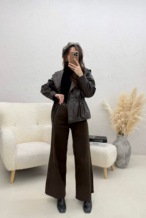 XHAKETE NJE NGJYRËSHE LEKURE ME BEL ELASTIK PER FEMRA NË NGJYRE KAFE TE ERRET - 4