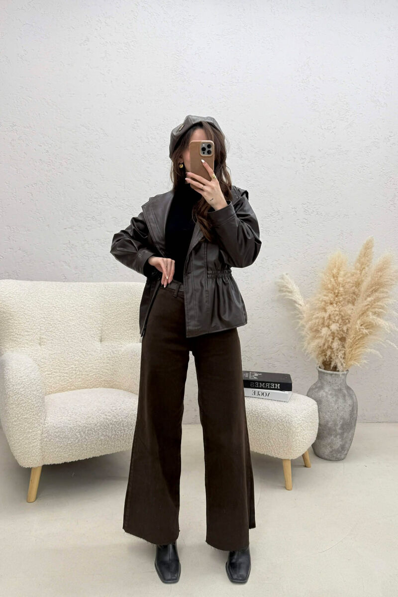 XHAKETE NJE NGJYRËSHE LEKURE ME BEL ELASTIK PER FEMRA NË NGJYRE KAFE TE ERRET - 4