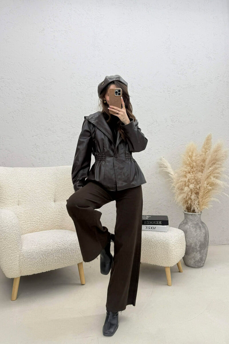 XHAKETE NJE NGJYRËSHE LEKURE ME BEL ELASTIK PER FEMRA NË NGJYRE KAFE TE ERRET - 5