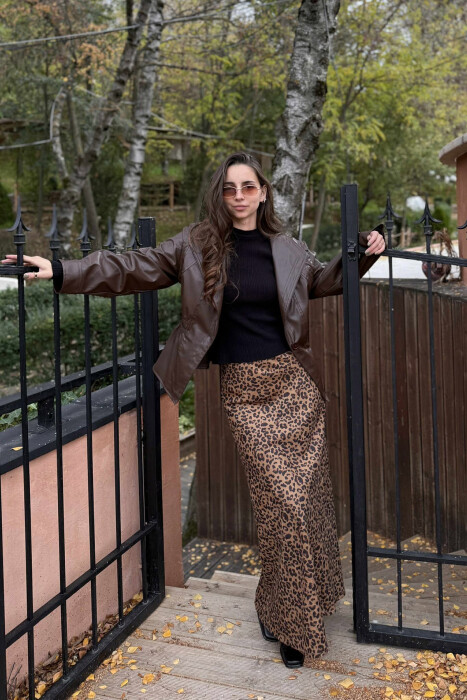 XHAKETË NJË NGJYRËSHE LËKURE ME BEL ELASTIK PËR FEMRA NË NGJYRË KAFE - 9