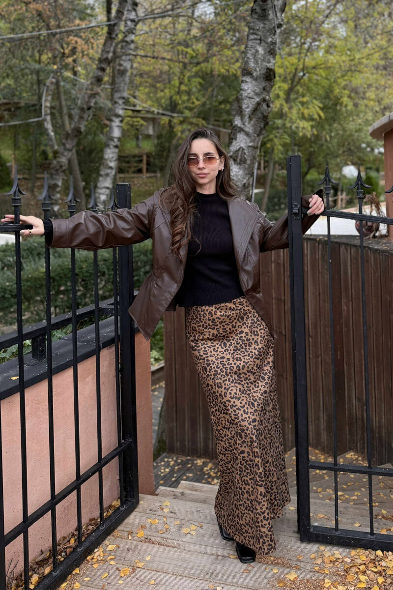 XHAKETË NJË NGJYRËSHE LËKURE ME BEL ELASTIK PËR FEMRA NË NGJYRË KAFE - 9