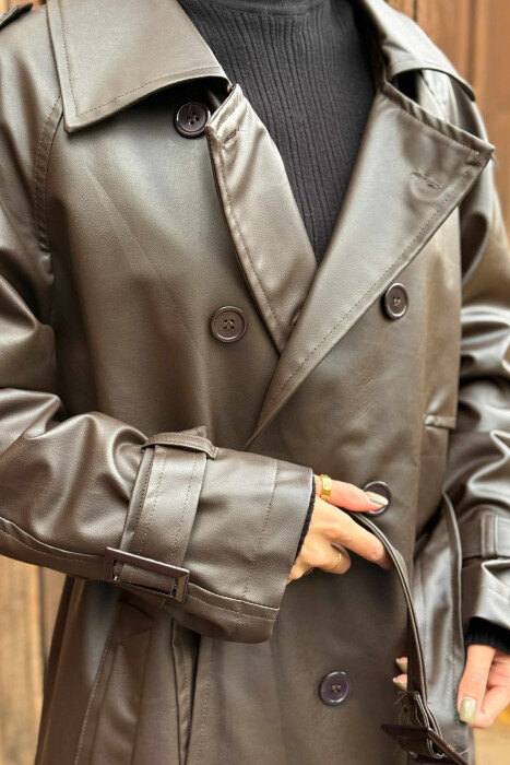 XHAKETË NJË NGJYRËSHE LËKURE PËR FEMRA NË NGJYRË KAFE - 3