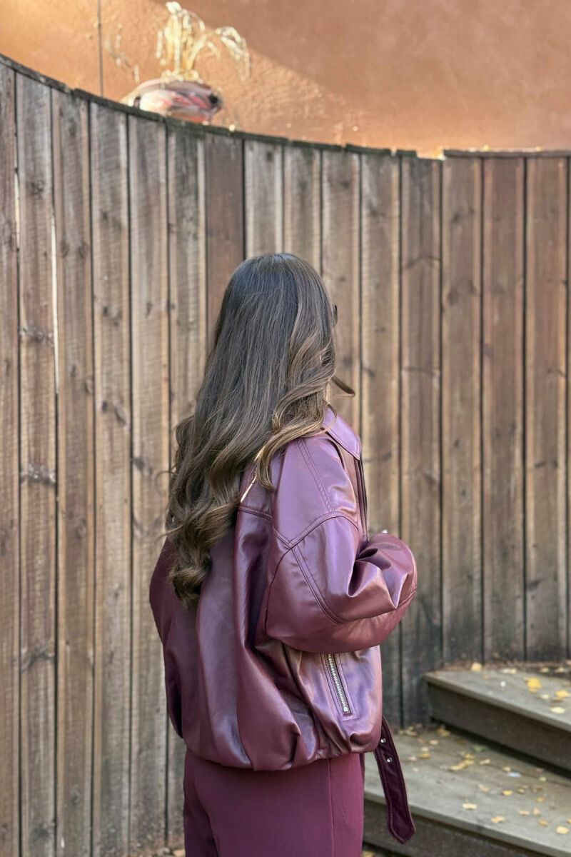 XHAKETË NJË NGJYRËSHE LËKURE PËR FEMRA NË NGJYRË VISHNJË - 4