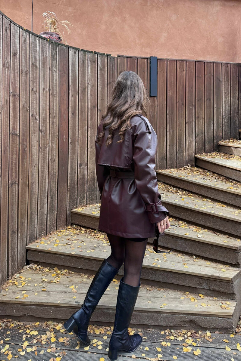 XHAKETË NJË NGJYRËSHE LËKURE PËR FEMRA NË NGJYRË VISHNJË - 3