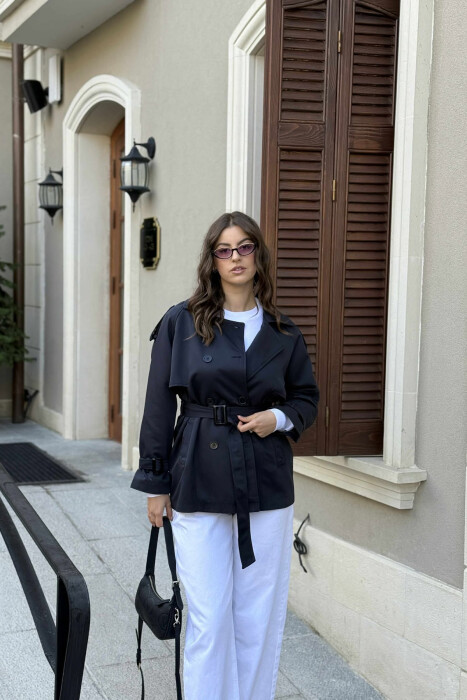 XHAKETË NJË NGJYRËSHE ME DETAJIN E RRIPIT PËR FEMRA NË NGJYRËN BLU E ERRËT - 2