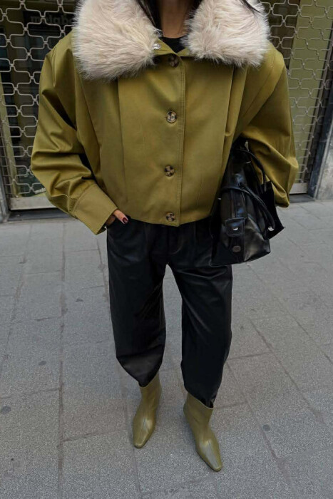 XHAKETË NJË NGJYRËSHE ME GËZOF TË SHKËPUTSHËM PËR FEMRA NË NGJYRË ULLIRI - 5