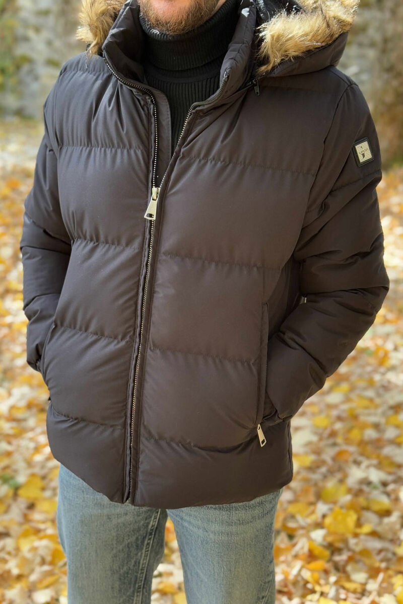 HOODED ONE COLOR MEN PUFFER JACKET BLACK/ E ZEZE - 1