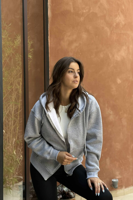 XHAKETË PAMBUKU NJË NGJYRËSHE PËR FEMRA NË NGJYRËN GRI - 3