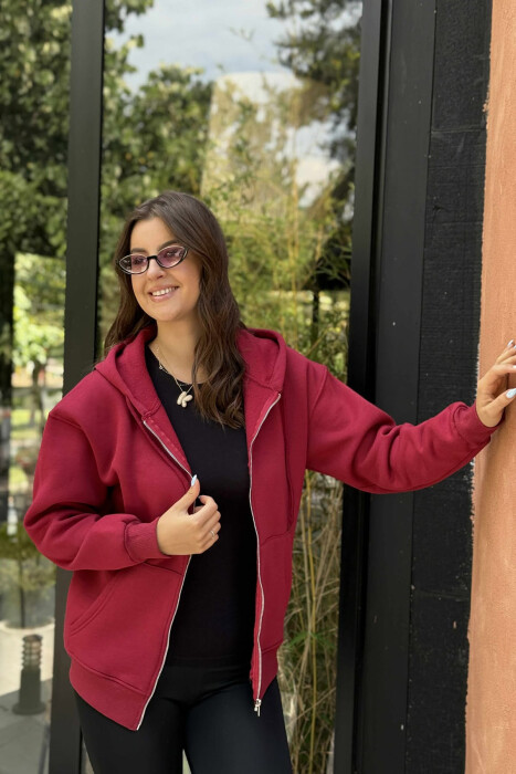 XHAKETË PAMBUKU NJË NGJYRËSHE PËR FEMRA NË NGJYRËN VISHNJË - 3