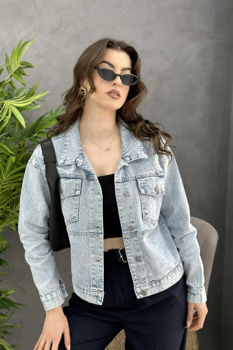 XHAKETË XHINS ME KOPSA PËR FEMRA NË NGJYRËN BOJËQIELLI - KLAUDIO FASHION