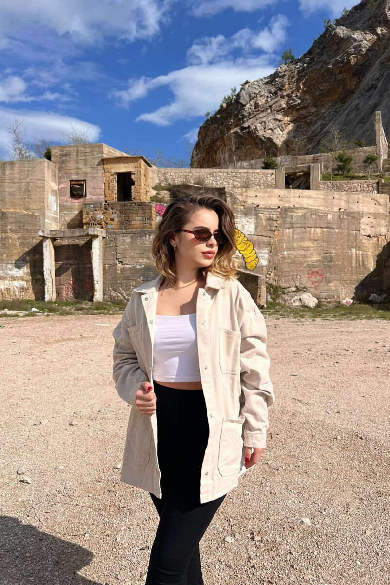 XHAKETË XHINS ME XHEPA PËR FEMRA NË NGJYRËN KREM - 3