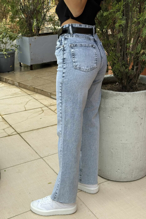 XHINSE TË DREJTA NJËNGJYRËSHE ME RRIP PËR FEMRA NË NGJYRËN BLU - 8