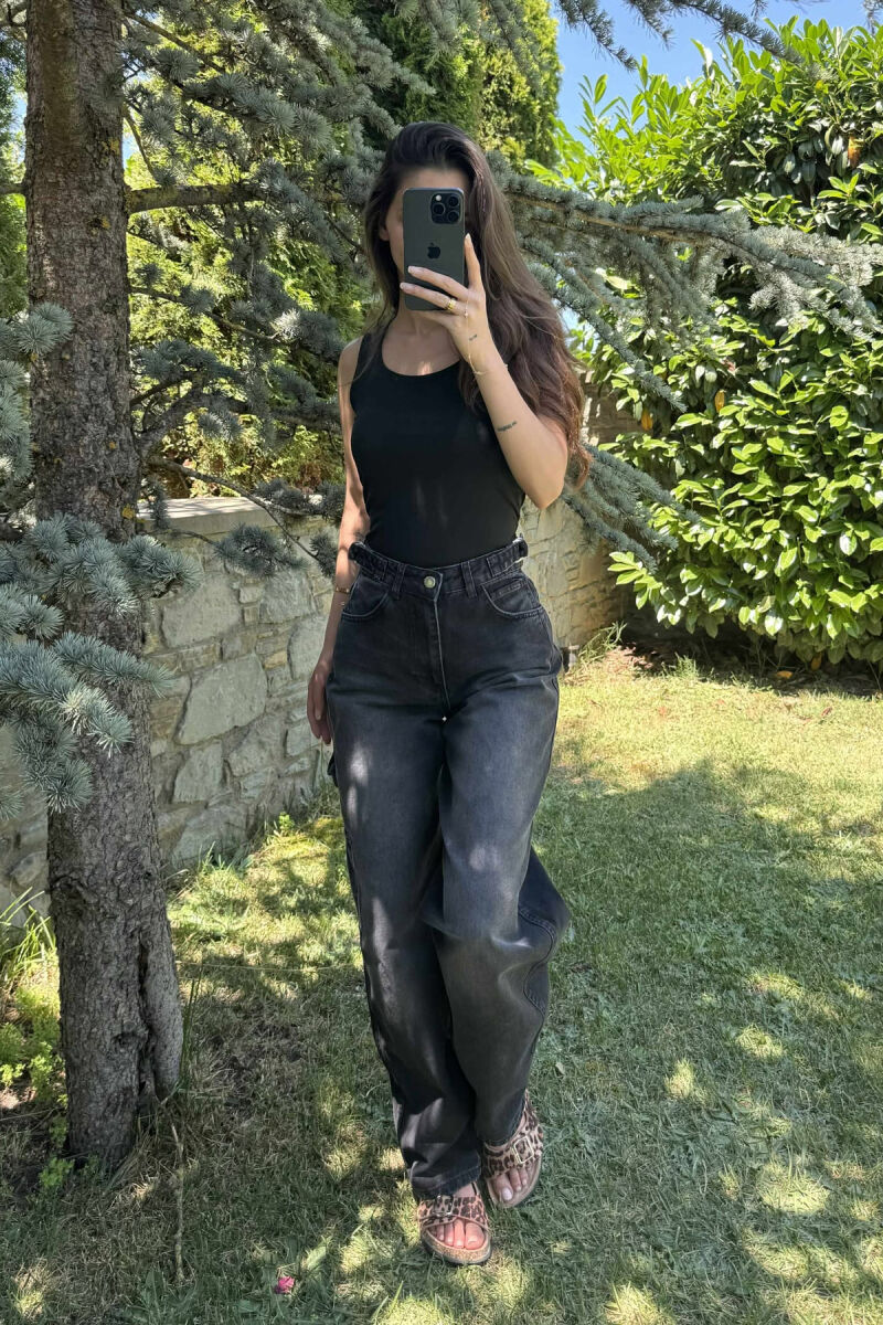 XHINSE TË GJERA ME DETAJIN E RRIPIT PËR FEMRA NË NGJYRËN E ZEZË - 5