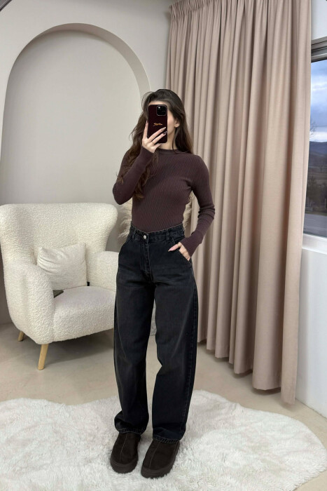 WIDE LEG WOMEN JEANS DARK GREY/GEE - 2