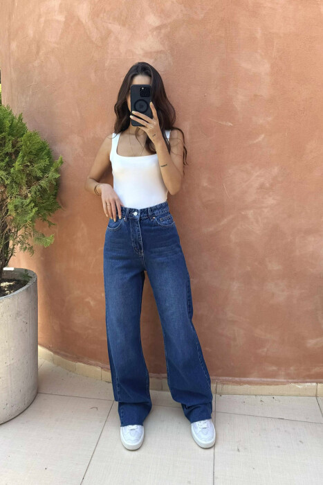 XHINSE TË GJERA TË THJESHTA PËR FEMRA NË NGJYRËN BLU E ERRËT - 2