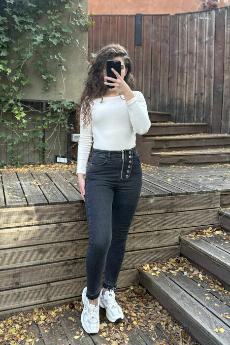 XHINSE TË NGUSHTA NJË NGJYRËSHE PËR FEMRA NË NGJYRËN GRI E ERRËT - 2