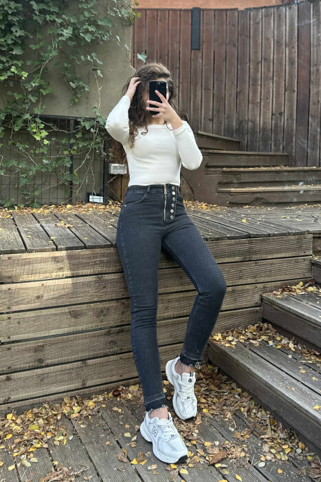 XHINSE TË NGUSHTA NJË NGJYRËSHE PËR FEMRA NË NGJYRËN GRI E ERRËT - 5