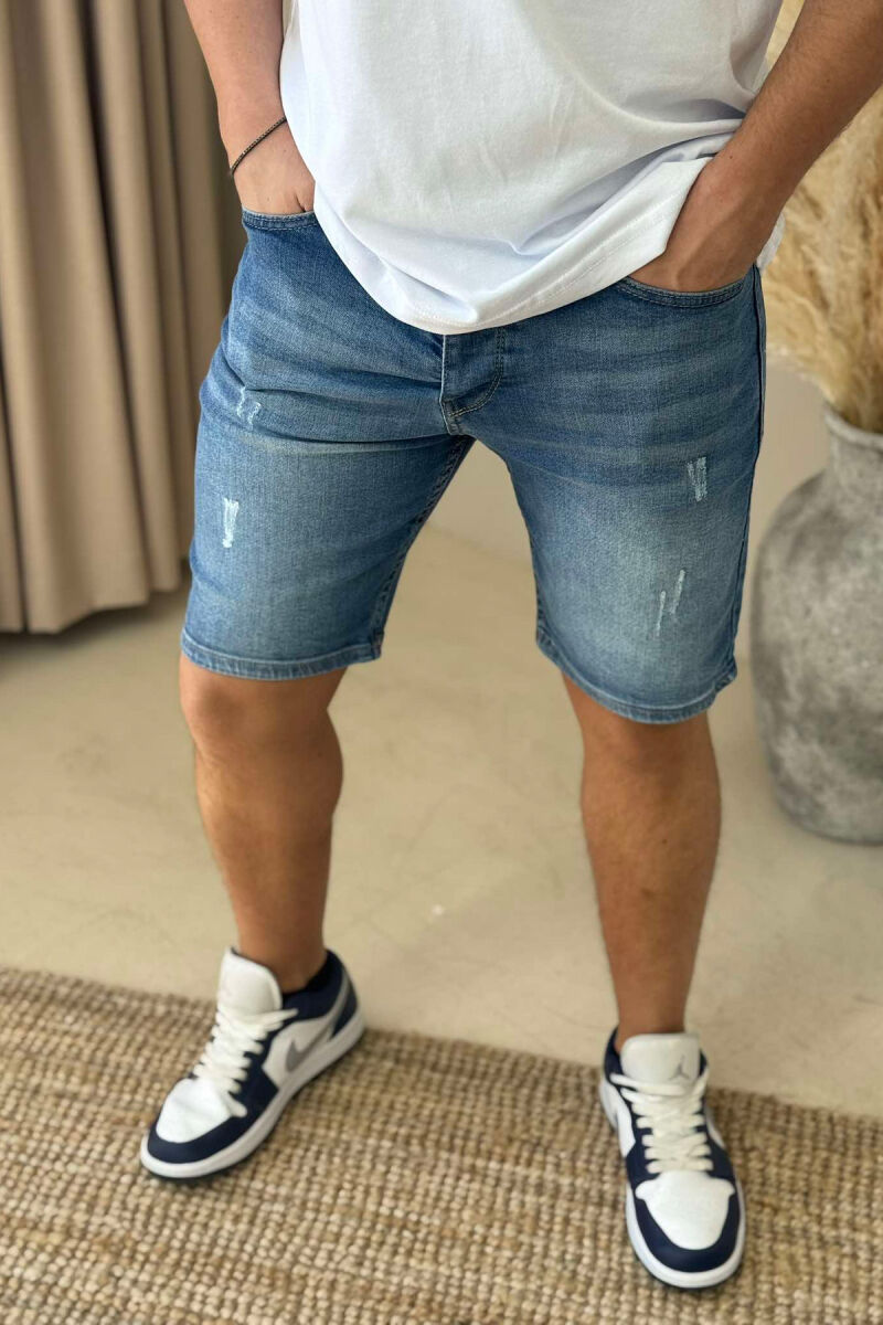 XHINSE TË SHKURTRA ME GËRVISHTJE PËR MESHKUJ NË NGJYRËN BLU E ZBARDHUR - 3