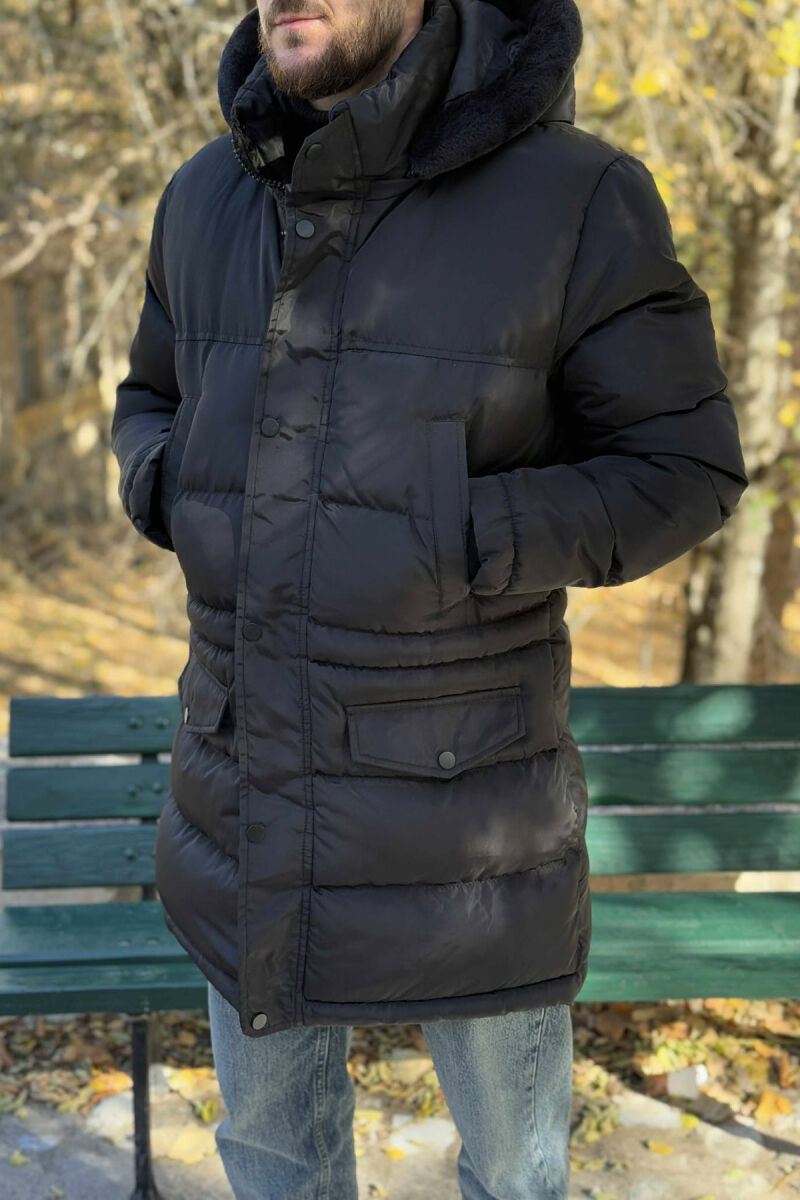 XHUP I GJATË ME KAPUÇ DHE ME DETAJIN E XHEPAVE PËR MESHKUJ NË NGJYRË TË ZEZË - 5