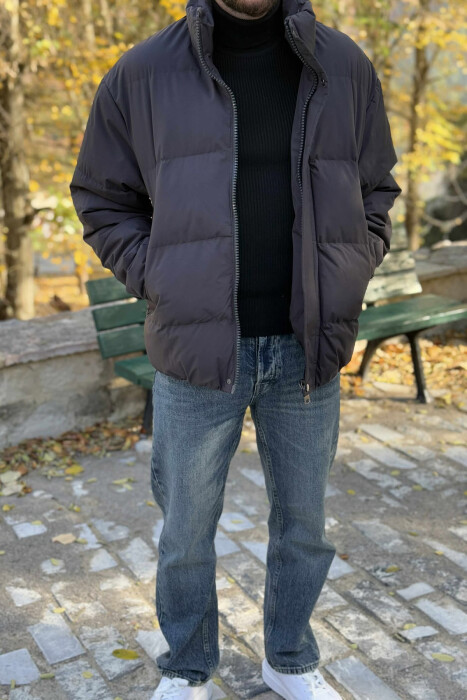 XHUP NJË NGJYRËSH ME BEL TË SHKURTËR PËR MESHKUJ NË NGJYRË GRI TË ERRËT - 5